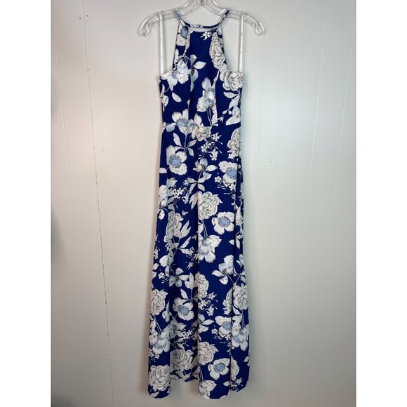 Lulus In Blossom Maxi Dress Small Blue White Floral Halter Full-Length Women's - Picture 1 of 7